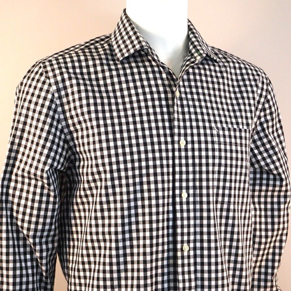 Tommy Hilfiger Mens Slim Fit Button Shirt Black White Checked Cotton 15.5 34-35